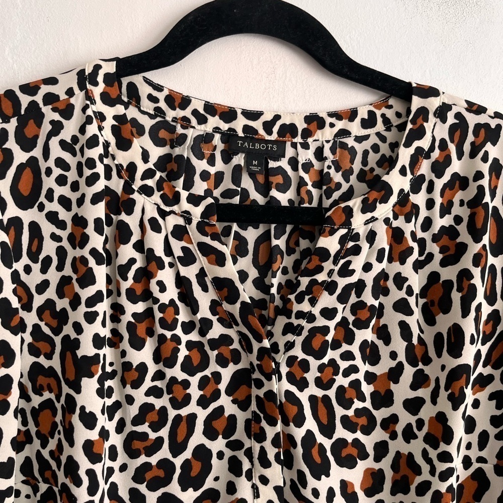 Talbots Leopard Print 1/2 button Long Sleeve Blou… - image 3